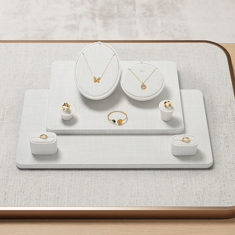 TT535 Wholesale Luxury White Linen Ring Necklace Jewelry Display Combination Set