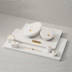 TT535 Wholesale Luxury White Linen Ring Necklace Jewelry Display Combination Set