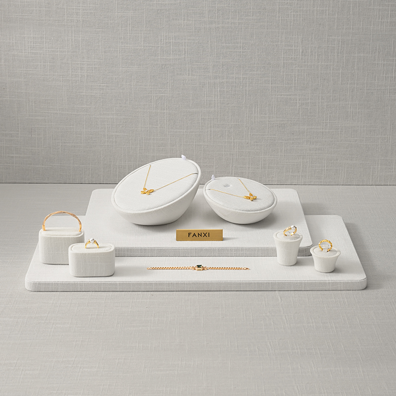 TT535 Wholesale Luxury White Linen Ring Necklace Jewelry Display Combination Set