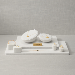 TT535 Wholesale Luxury White Linen Ring Necklace Jewelry Display Combination Set
