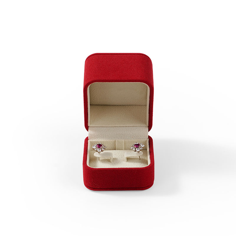 Custom Logo Pierced Earrings Jewellery Box with Red Leather Velvet