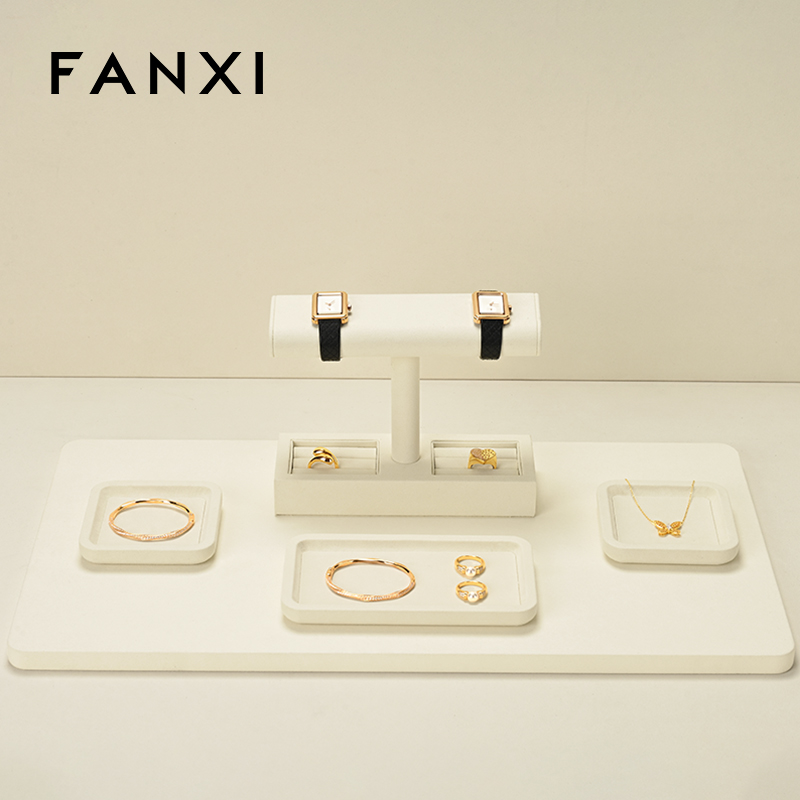 J004 Custom High-end Microfiber T-Bar Tower Stand for Bracelets & Watches Ring Jewelry Display for Shop Display