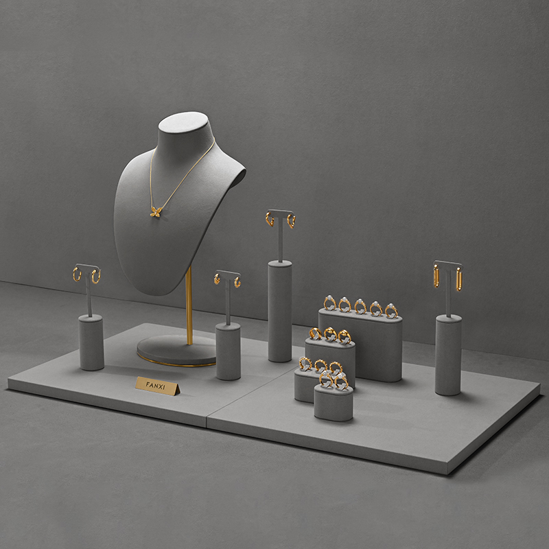 TT481 Grey Jewelry Display Mannequin Set Metal Microfiber Jewelry Display for Store Window