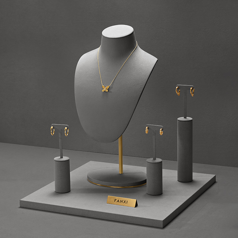 TT481 Grey Jewelry Display Mannequin Set Metal Microfiber Jewelry Display for Store Window