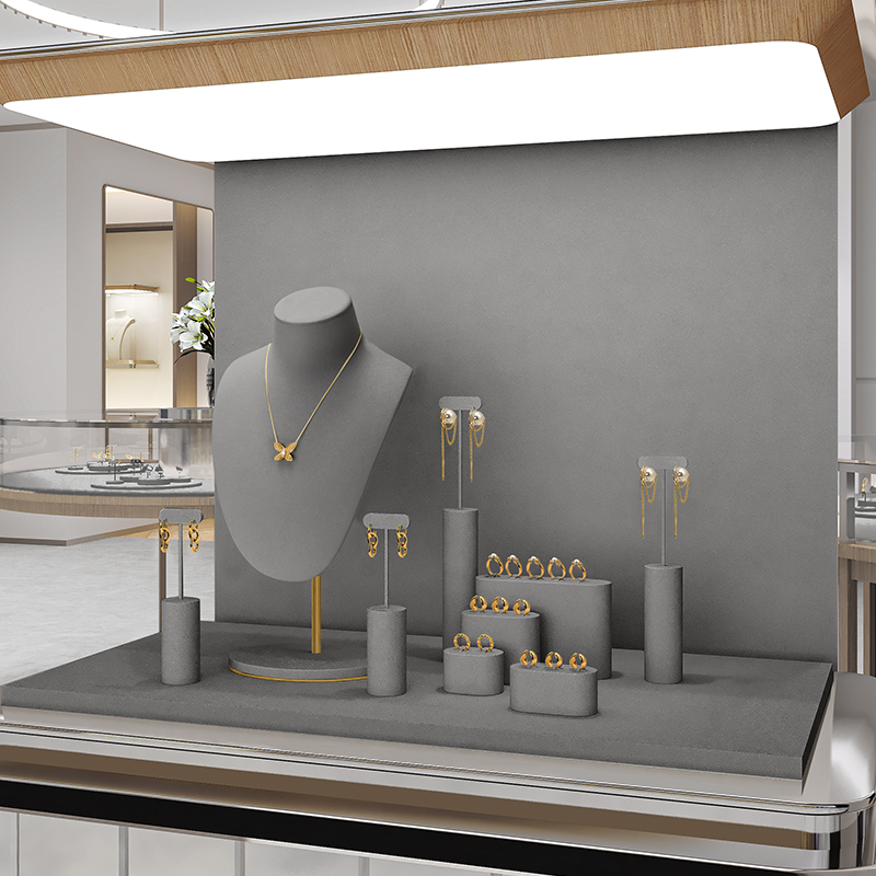 TT481 Grey Jewelry Display Mannequin Set Metal Microfiber Jewelry Display for Store Window