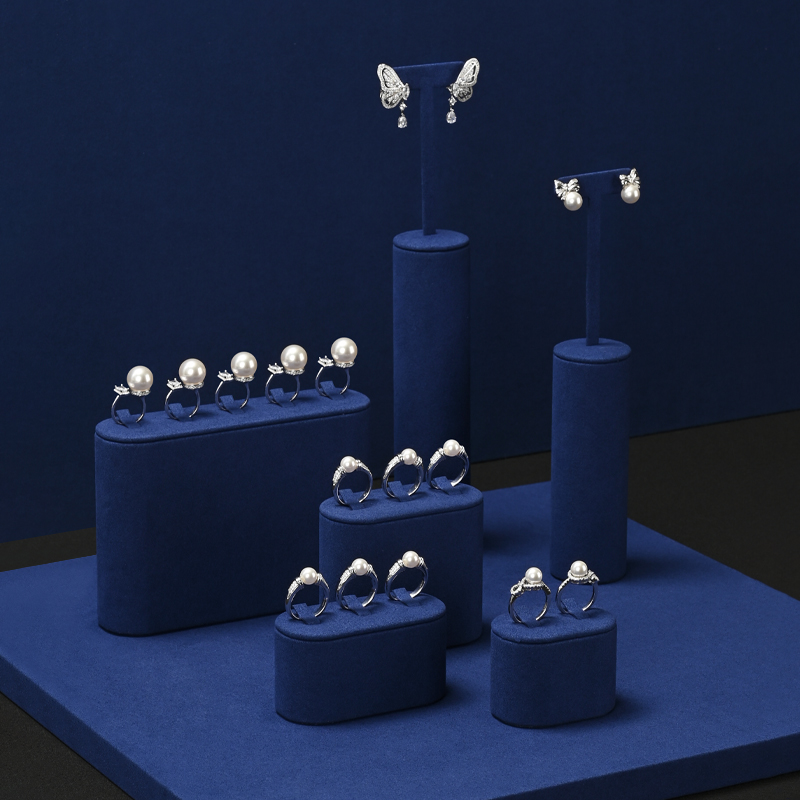TT483 Blue Jewelry Display Mannequin Set Metal Microfiber Jewelry Display for Store Window