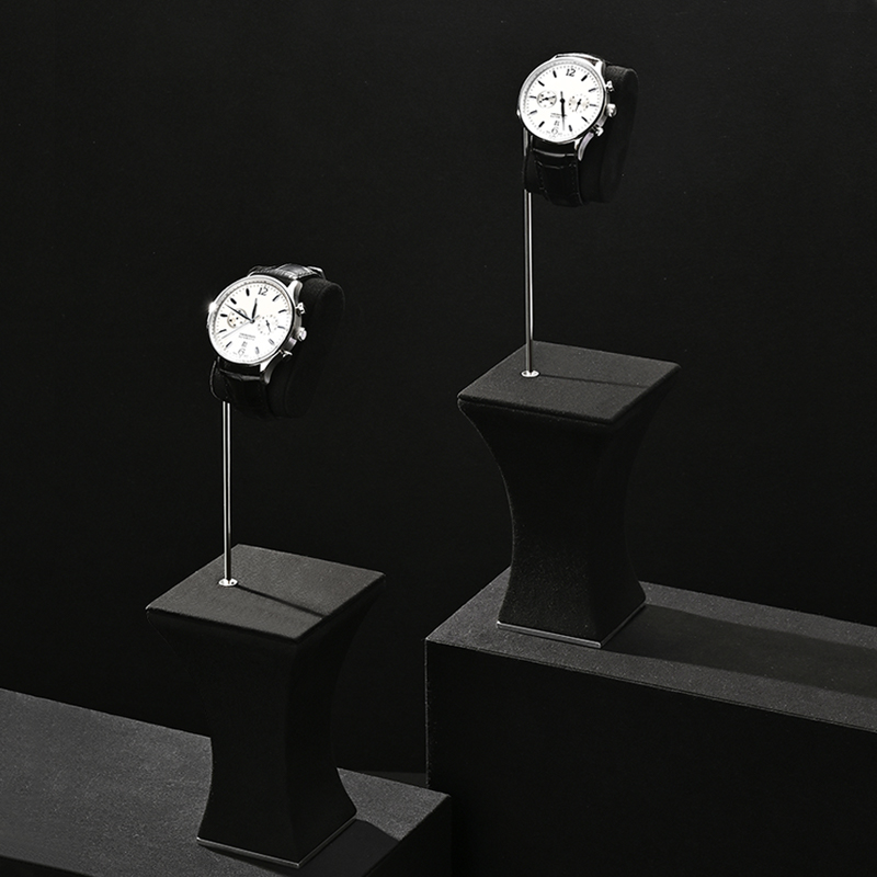 JS149 Custom Black Leather Watches Storage Shooting Props Holder Stand For Single Watch Metal Bracket