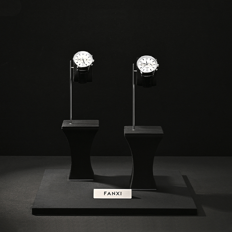 JS149 Custom Black Leather Watches Storage Shooting Props Holder Stand For Single Watch Metal Bracket