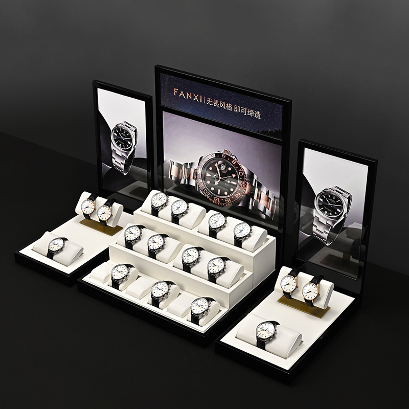 TT284 PU Leather Watch Display Stand Coffee Beige Gray Color Watch Display Set for Store