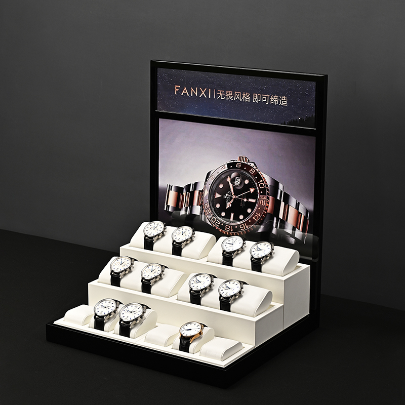 TT284 PU Leather Watch Display Stand Coffee Beige Gray Color Watch Display Set for Store