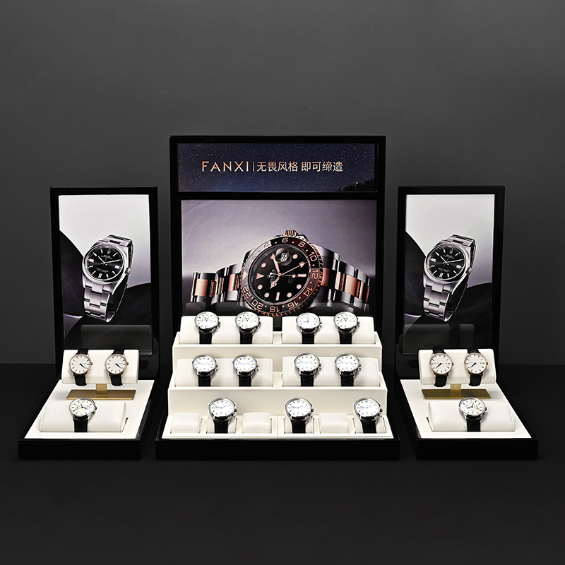 TT284 PU Leather Watch Display Stand Coffee Beige Gray Color Watch Display Set for Store