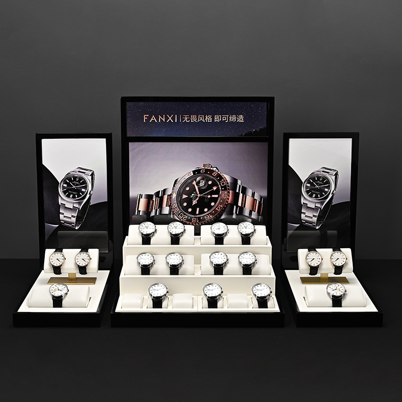 TT284 PU Leather Watch Display Stand Coffee Beige Gray Color Watch Display Set for Store