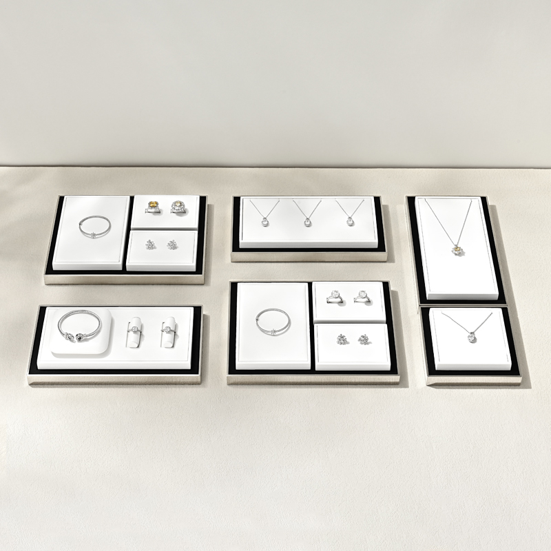 TT485 Unique Design Jewellery Display Trays White Leather Store Jewelry Display Stands