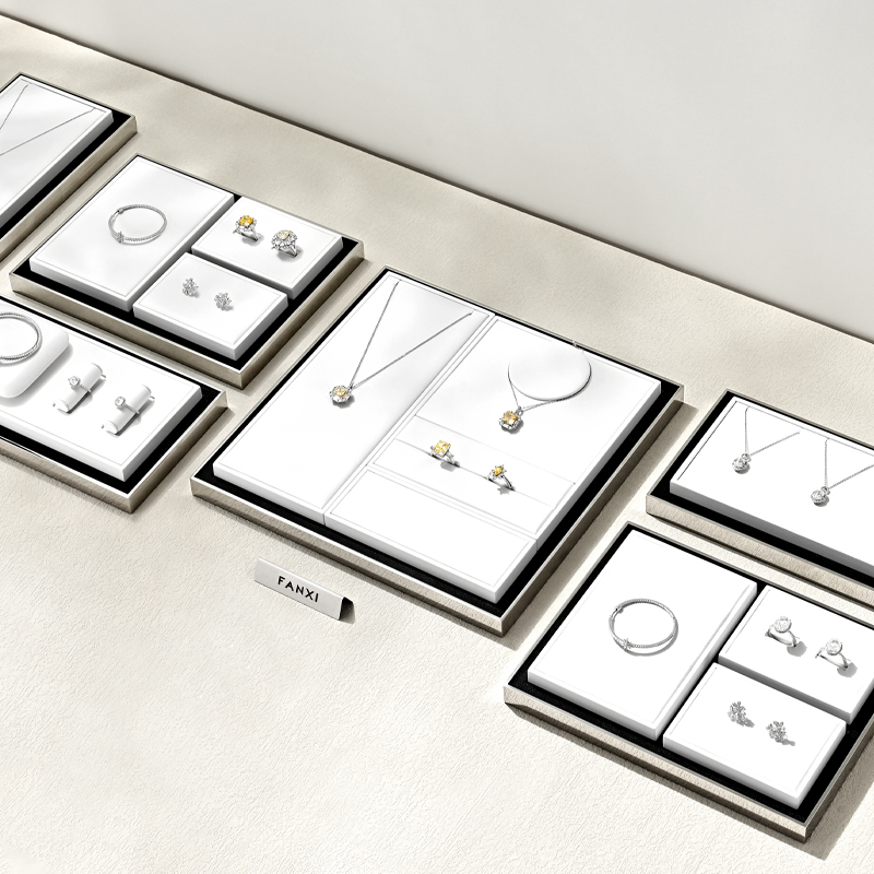 TT485 Unique Design Jewellery Display Trays White Leather Store Jewelry Display Stands