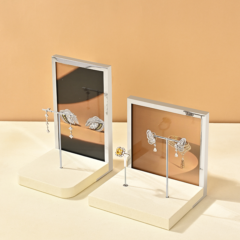 TT501 Jewelry Displays for Store Luxury Jewelry Display Props Beige Microfiber Jewelry Stand Display Set
