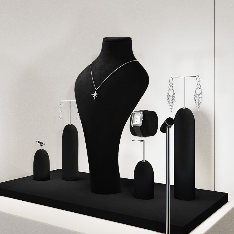 TT361 Black Microfiber Jewelry Display Set Luxury Piercing Earring Display Holder Necklace Jewelry Counter Display Props