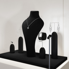 TT361 Black Microfiber Jewelry Display Set Luxury Piercing Earring Display Holder Necklace Jewelry Counter Display Props
