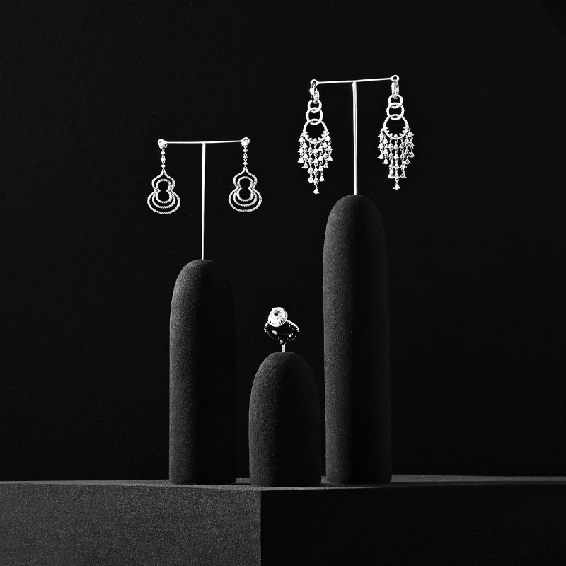 TT361 Black Microfiber Jewelry Display Set Luxury Piercing Earring Display Holder Necklace Jewelry Counter Display Props