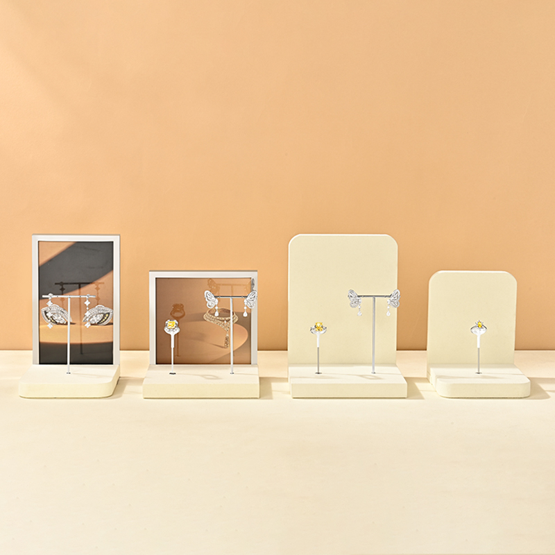 TT501 Jewelry Displays for Store Luxury Jewelry Display Props Beige Microfiber Jewelry Stand Display Set