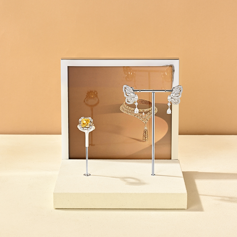 TT501 Jewelry Displays for Store Luxury Jewelry Display Props Beige Microfiber Jewelry Stand Display Set
