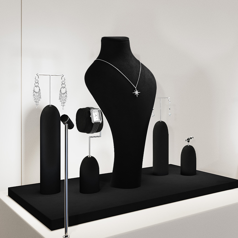TT361 Black Microfiber Jewelry Display Set Luxury Piercing Earring Display Holder Necklace Jewelry Counter Display Props