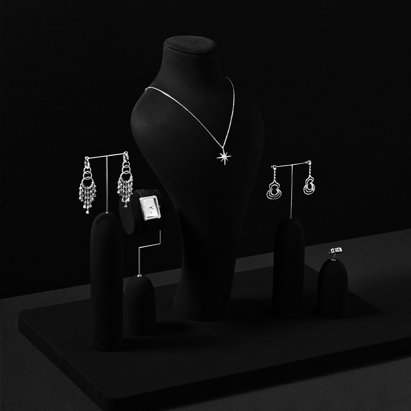 TT361 Black Microfiber Jewelry Display Set Luxury Piercing Earring Display Holder Necklace Jewelry Counter Display Props