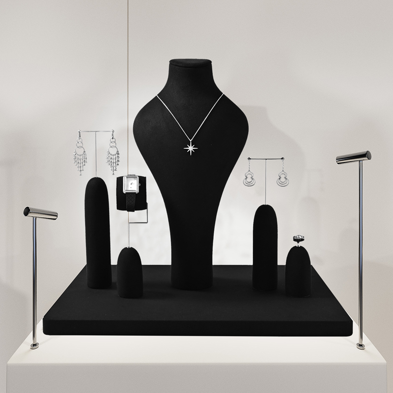 TT361 Black Microfiber Jewelry Display Set Luxury Piercing Earring Display Holder Necklace Jewelry Counter Display Props