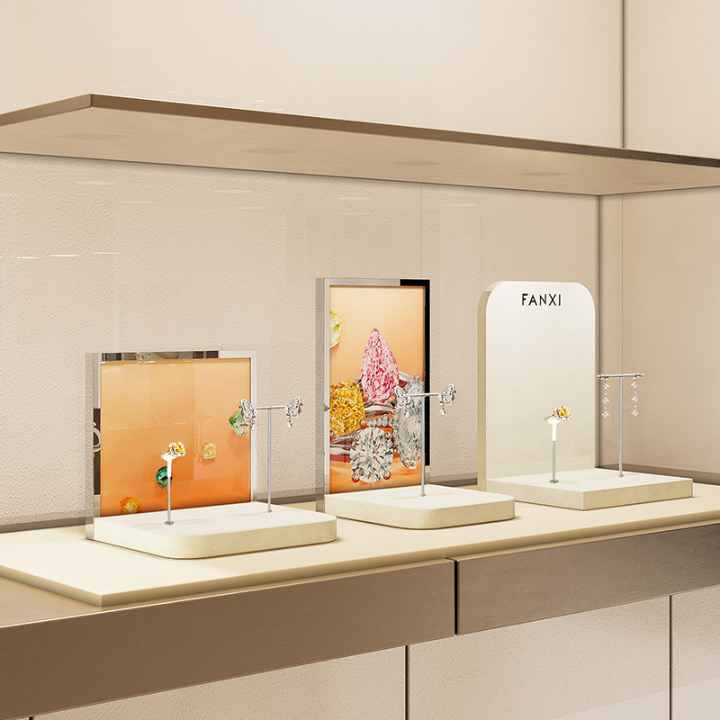 TT501 Jewelry Displays for Store Luxury Jewelry Display Props Beige Microfiber Jewelry Stand Display Set