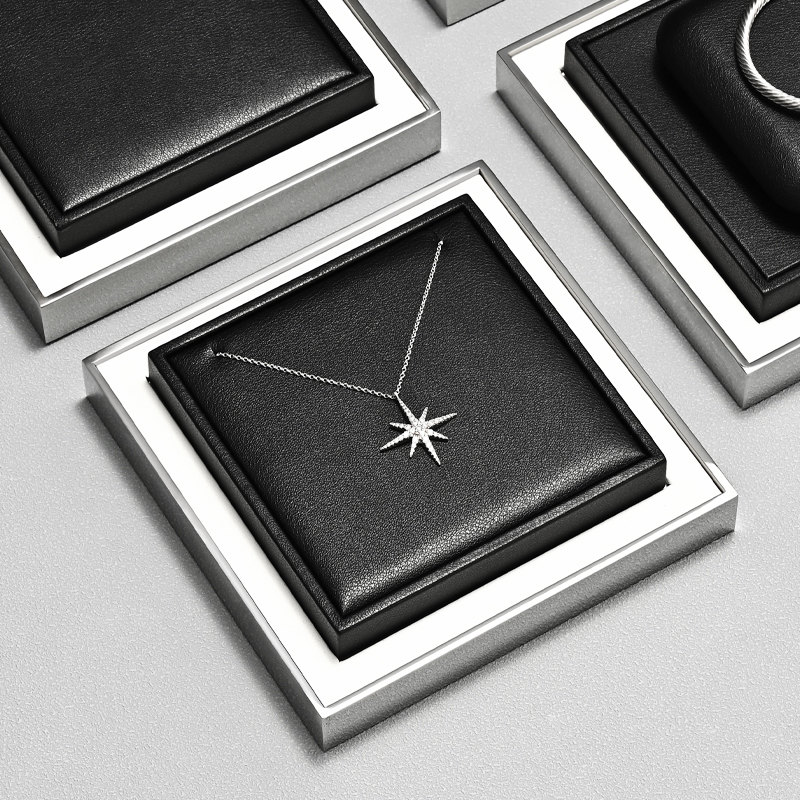 TT484 Wholesale Luxury Leather Jewellery Showcase Black Jewelry Counter Display Set