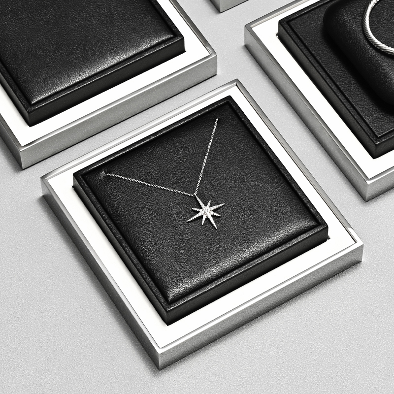TT484 Wholesale Luxury Leather Jewellery Showcase Black Jewelry Counter Display Set