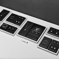 TT484 Wholesale Luxury Leather Jewellery Showcase Black Jewelry Counter Display Set