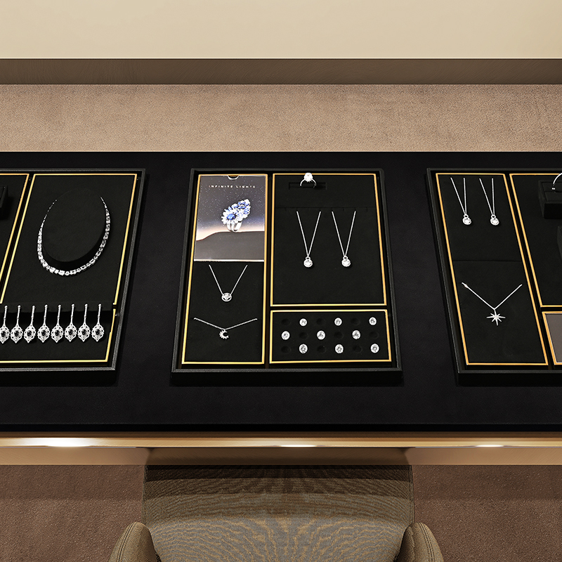 TT494 Wholesale Fashion Jewelry Display Set with Microfiber Ring Tray Jewellery Display Set