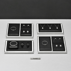 TT484 Wholesale Luxury Leather Jewellery Showcase Black Jewelry Counter Display Set