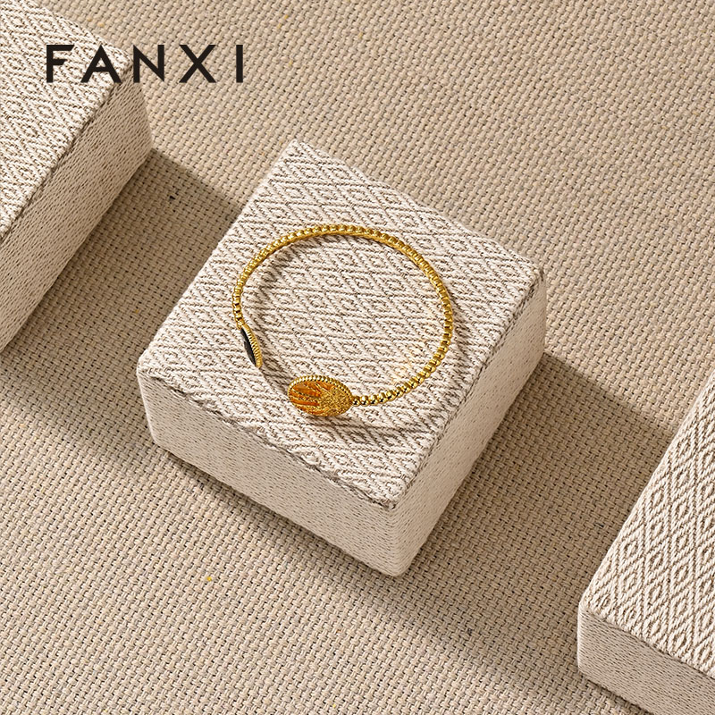 J001 Linen Original Rectangular column Necklace Ring Earrings Jewelry Display Stand Tray