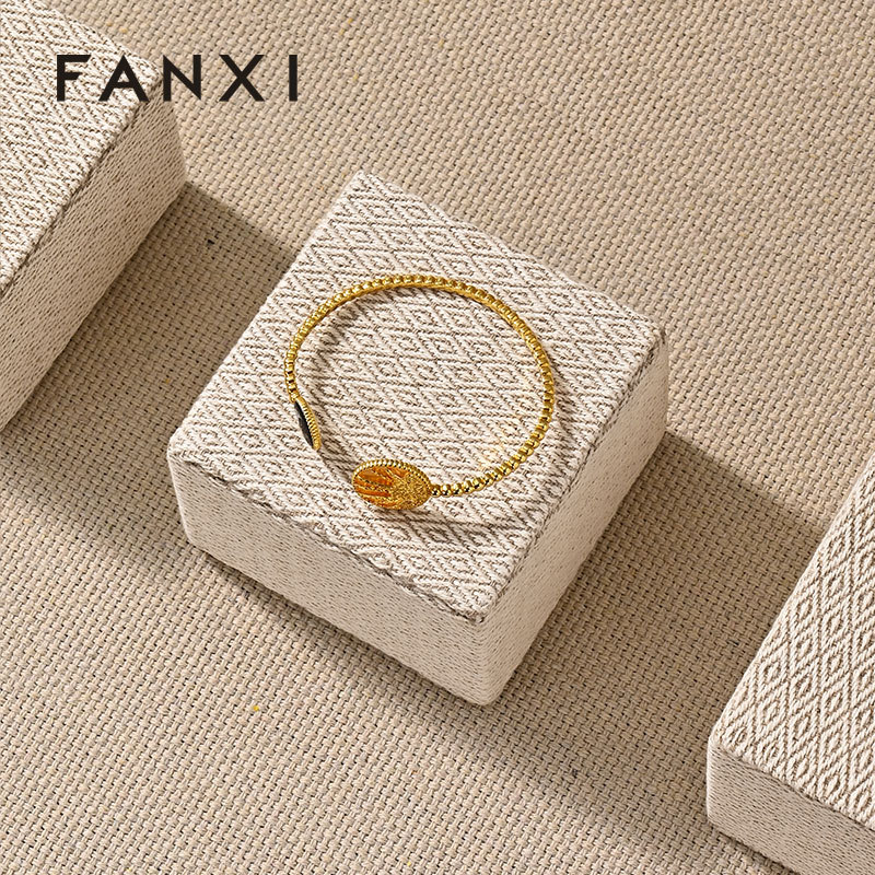 J001 Linen Original Rectangular column Necklace Ring Earrings Jewelry Display Stand Tray