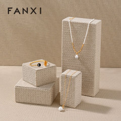 J001 Linen Original Rectangular column Necklace Ring Earrings Jewelry Display Stand Tray