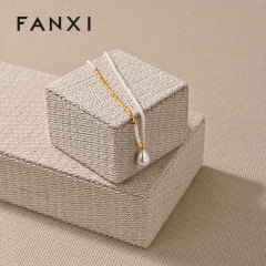 J001 Linen Original Rectangular column Necklace Ring Earrings Jewelry Display Stand Tray