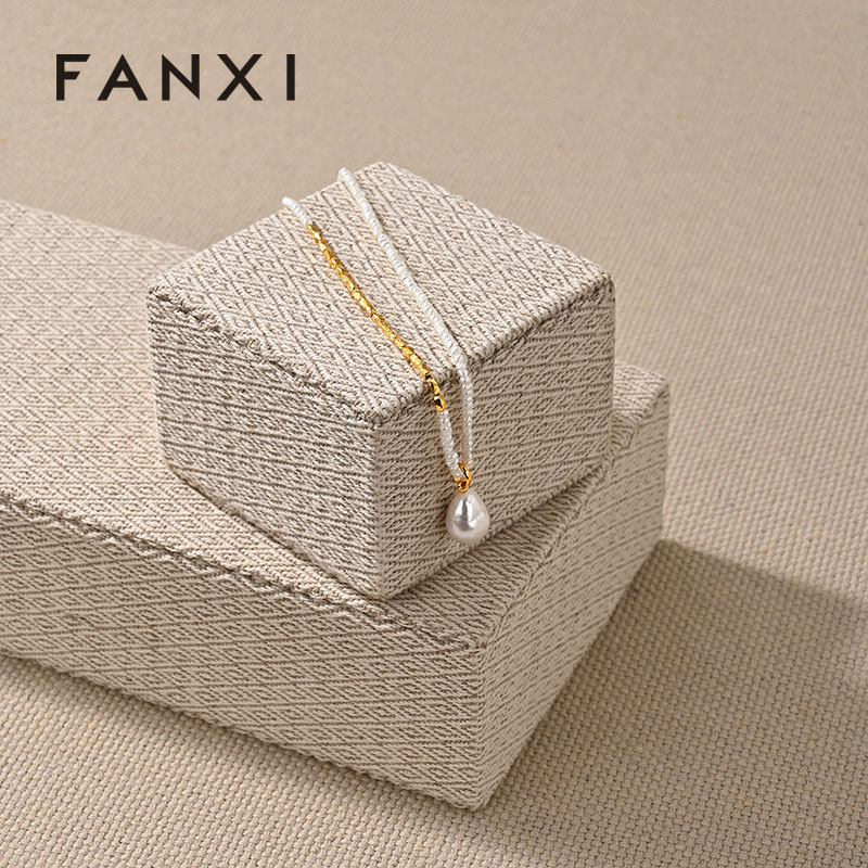 J001 Linen Original Rectangular column Necklace Ring Earrings Jewelry Display Stand Tray