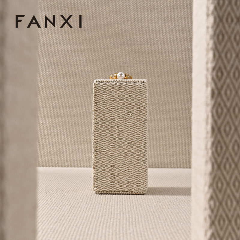 J001 Linen Original Rectangular column Necklace Ring Earrings Jewelry Display Stand Tray