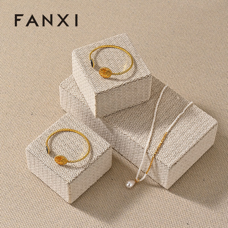 J001 Linen Original Rectangular column Necklace Ring Earrings Jewelry Display Stand Tray
