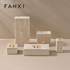 J001 Linen Original Rectangular column Necklace Ring Earrings Jewelry Display Stand Tray