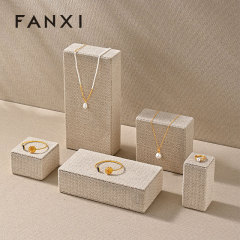 J001 Linen Original Rectangular column Necklace Ring Earrings Jewelry Display Stand Tray
