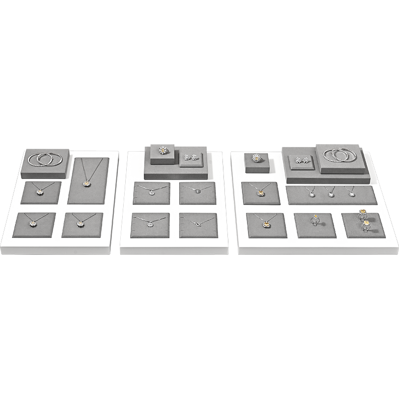 TT416 Luxury Gray Microfiber Customized Showcase Jewelry Display Set Ring Display Jewelry Display for Retail Shop