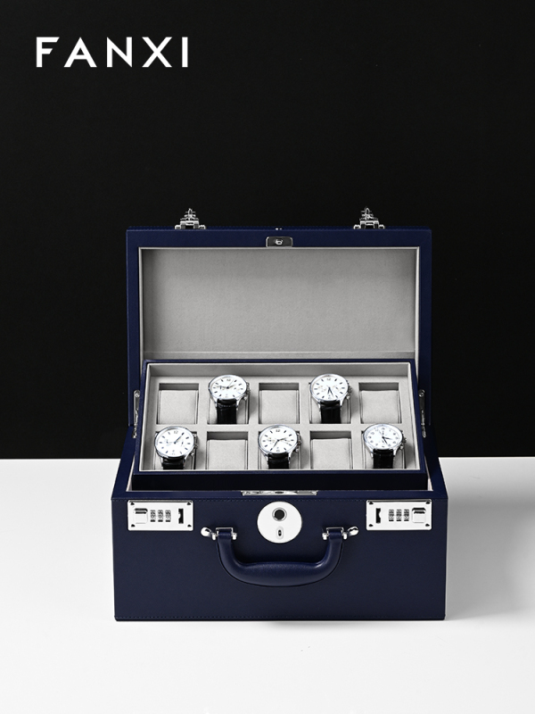 X072 High-Security Leather Watch Storage Box 8 10 Slot Watch Organizer with Fingerprint Lock
