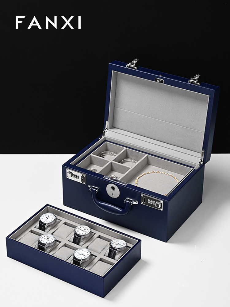 X072 High-Security Leather Watch Storage Box 8 10 Slot Watch Organizer with Fingerprint Lock