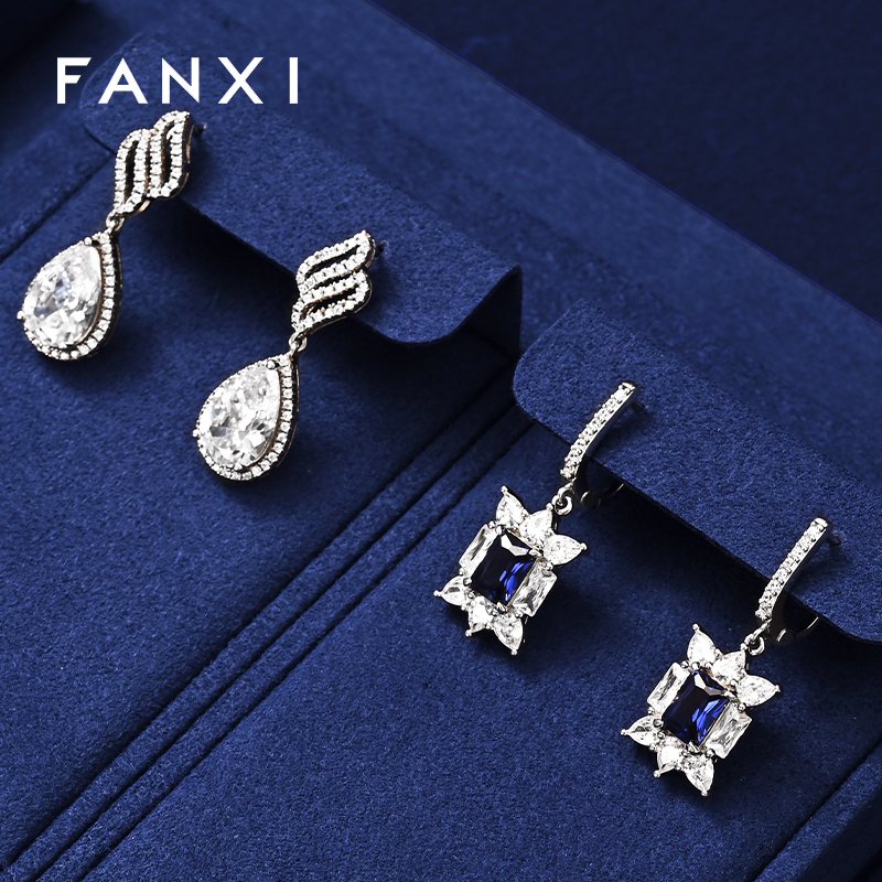 TT511 Wholesale Luxury Leather Jewellery Showcase Stand Blue Jewelry Counter Display Set