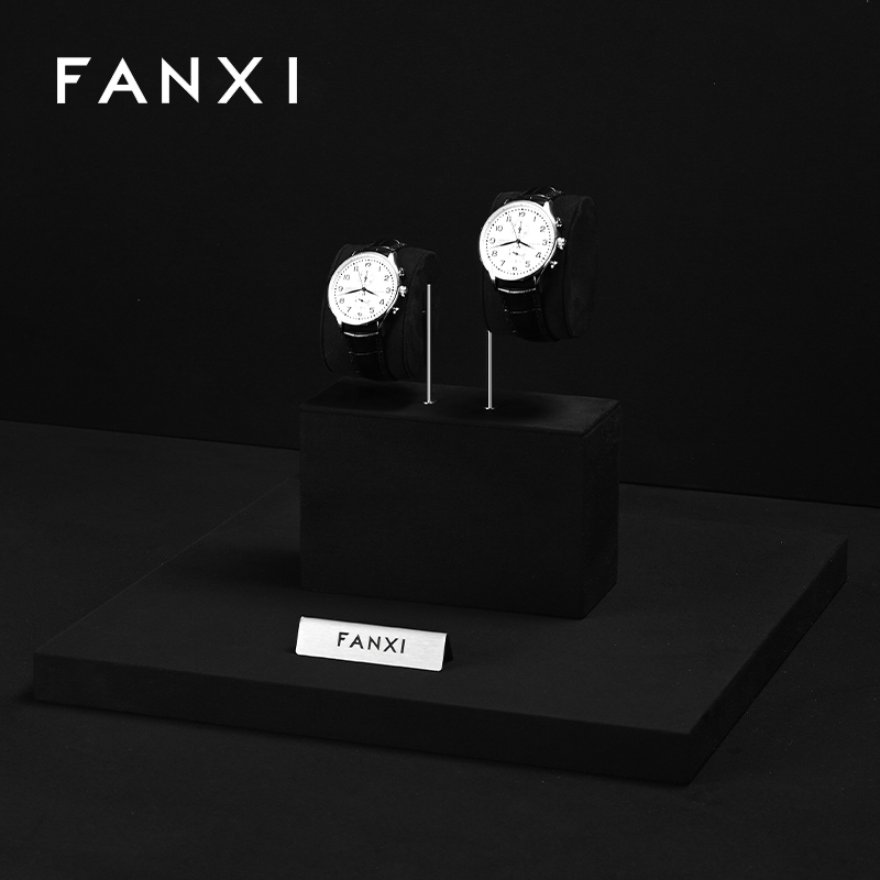 TT523 Wholesale Microfiber Watch Display Set Black Color Metal Material Watch Display Stand Luxury Watch Display Show