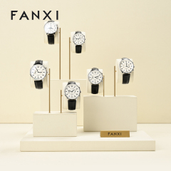 TT524 New Luxury Watch Window Display Tray Custom LOGO Metal Microfiber Wrist Watch Display Stand