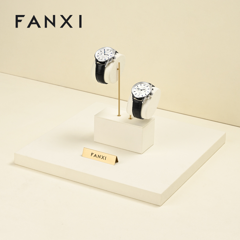 TT524 New Luxury Watch Window Display Tray Custom LOGO Metal Microfiber Wrist Watch Display Stand