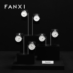 TT523 Wholesale Microfiber Watch Display Set Black Color Metal Material Watch Display Stand Luxury Watch Display Show